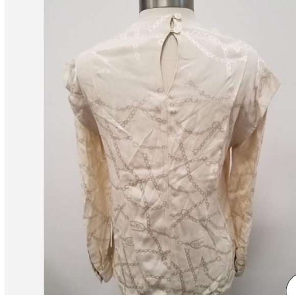Coach 1941 Cream Satin Neutral Chain Jacquard Cowl Neck Long Sleeve Blouse Shirt - Picture 5 of 7